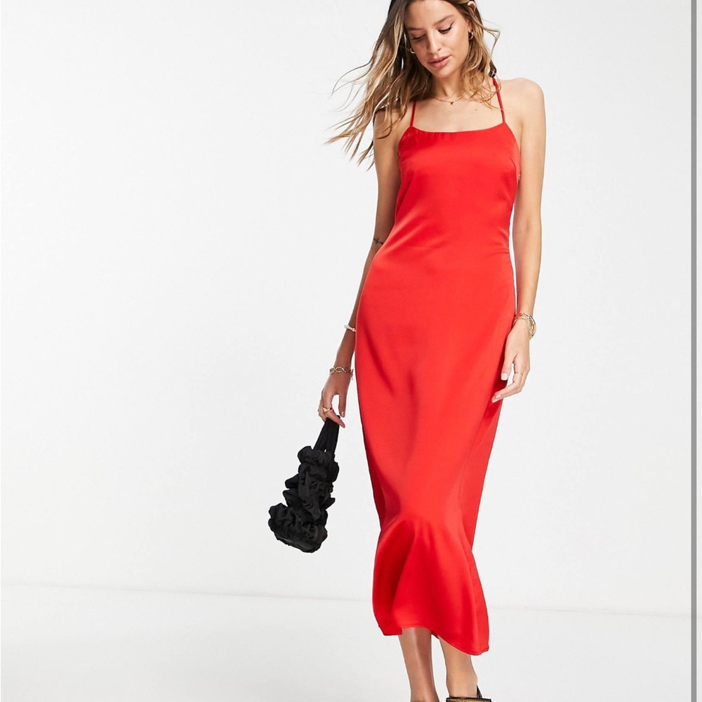 Lola May red midi satin slip dress